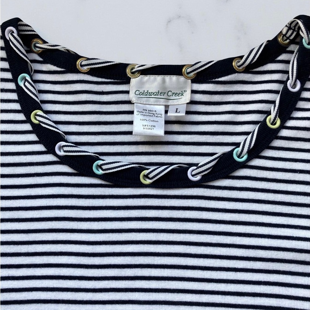 Coldwater Creek Striped Nautical Top with Unique Ribbon Trim Large - Like New - Picture 2 of 8